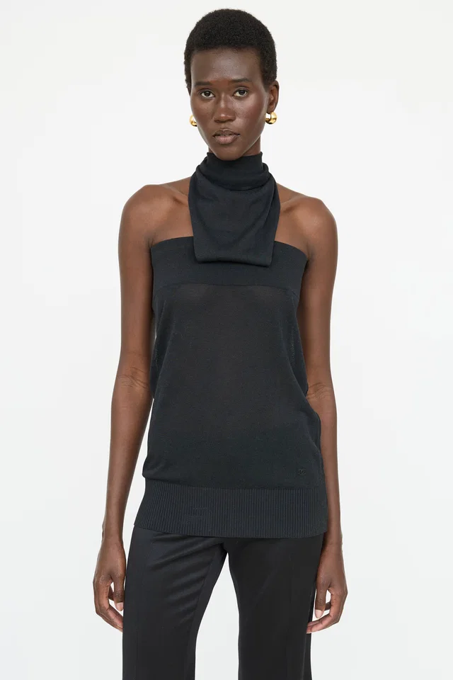 Chanel 2001 Draped Halter Top in Nylon from VSP Consignment
