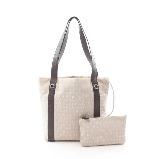 Bvlgari Logo Mania Canvas Leather Tote Bag in Canvas from LuxUness