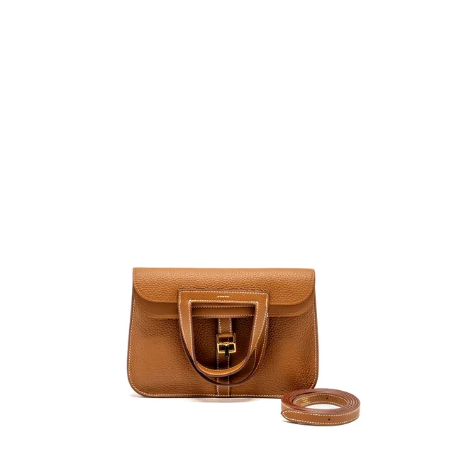 Hermès Halzan 25 Clemence Gold GHW Stamp B in Gold Clemence leather from EMIER
