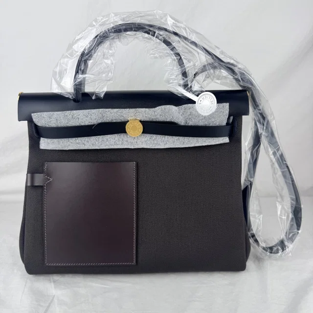 Hermès Herbag Zip 31 Retourne Poche Bag in cowhide leather, Metal, military canvas from Reowned