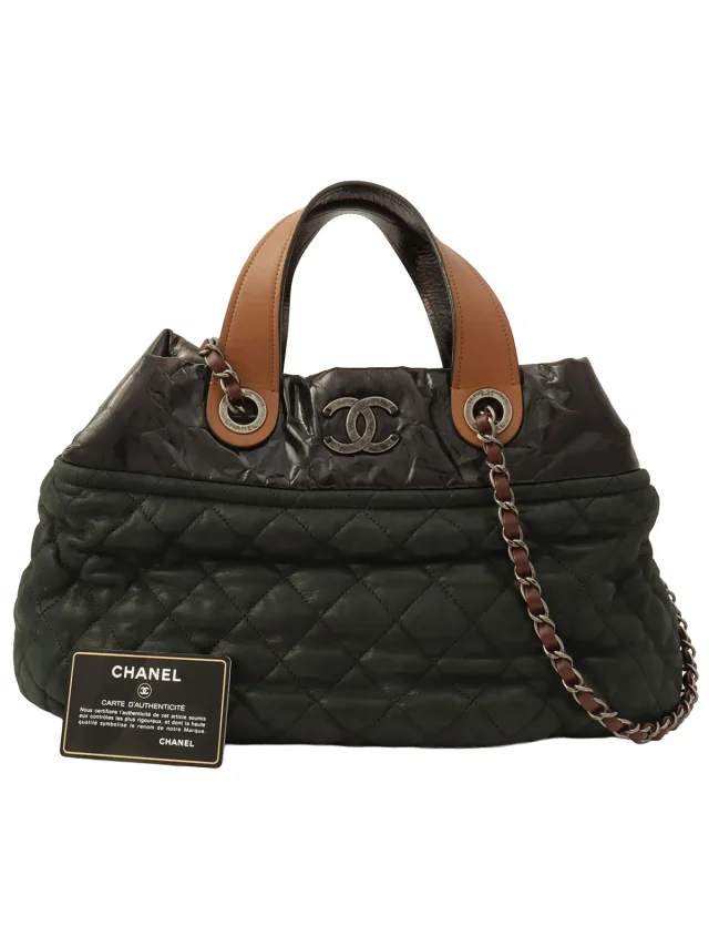 Chanel Circa 2011 In the Mix CC Mark 2-Way Bag Charcoal Grey/Dark Brown in Brown Calfskin from VINTAGE QOO TOKYO, photo 13 of 13