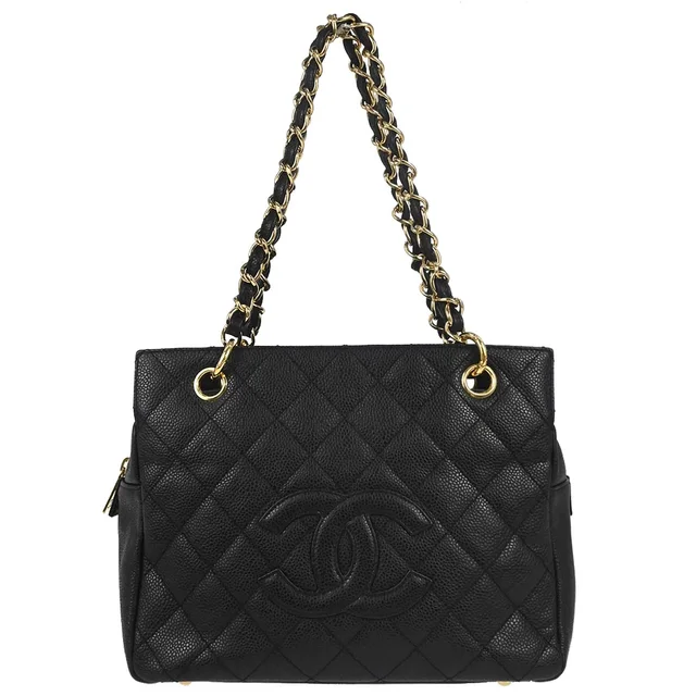 Chanel 2005-2006 Black Caviar Skin Petite Timeless Tote PTT Chain Handbag in Black Caviar leather from AMORE Vintage Tokyo