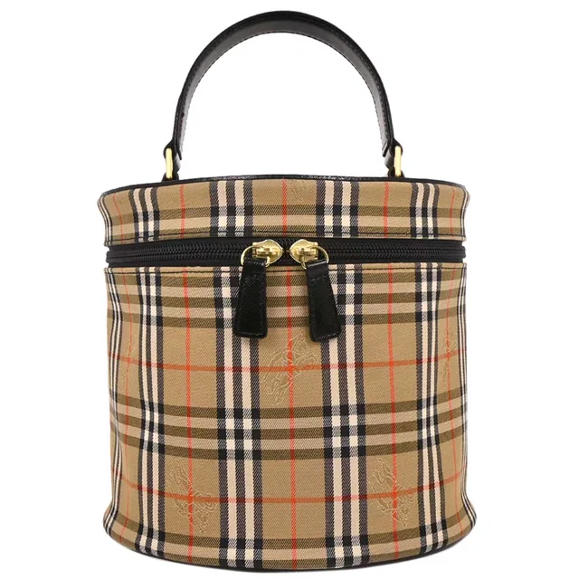 Burberry Beige Black House Check Vanity Handbag in Black Canvas from AMORE Vintage Tokyo