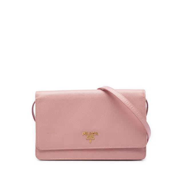 Pink Prada Saffiano Wallet on Strap Crossbody Bag in Pink Saffiano leather from Designer Revival