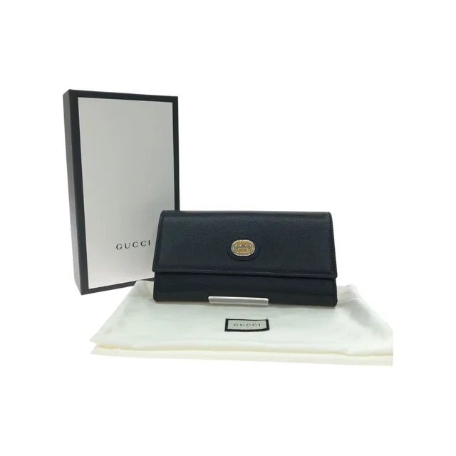 Gucci Women's Long Wallet Interlocking G Marina Leather Black in Black Leather from The Reluxe