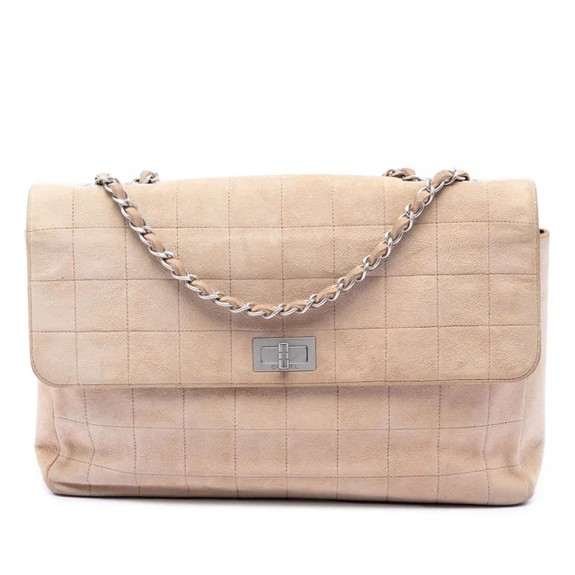 Beige Chanel Choco Bar Suede Mademoiselle Turnlock Flap Shoulder Bag in Beige Suede from Designer Revival