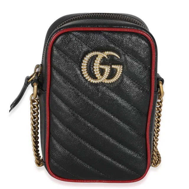 Gucci Red Black Calfskin Matelasse Mini Gg Marmont Crossbody Bag Leather Handbag in Black Calfskin from HEWI