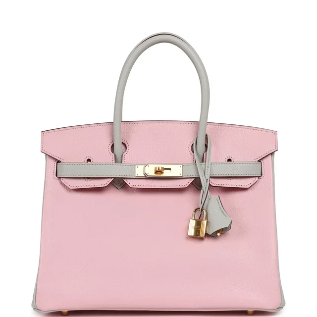 Hermès Special Order (HSS) Birkin 30 Rose Sakura, Gris Perle Chevre Mysore Gold Hardware in Pink Goatskin from Madison Avenue Couture