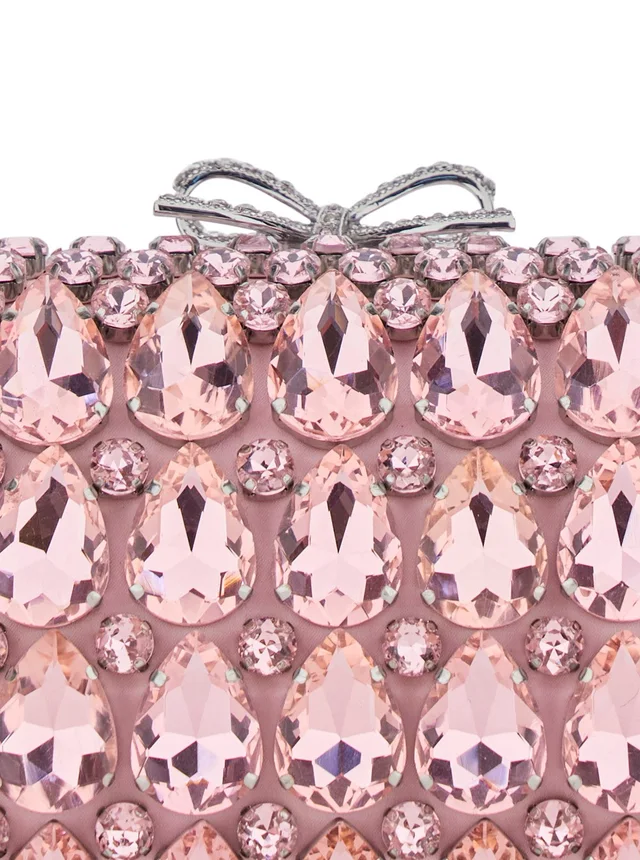 SELF-PORTRAIT "PINK SATIN CRYSTAL CLUTCH BAG" Pink Clutch Bag with crystals on the front in satin for women in Pink, photo 10 of 10 from Gaudenzi Boutique