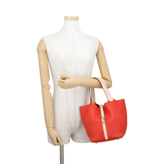 Hermès Picotin Lock Touch Rouge Tomate/Rose Eglantine Taurillon Clemence Swift Leather Size MM in Red Clemence leather from GALLERY RARE, photo 5 of 12