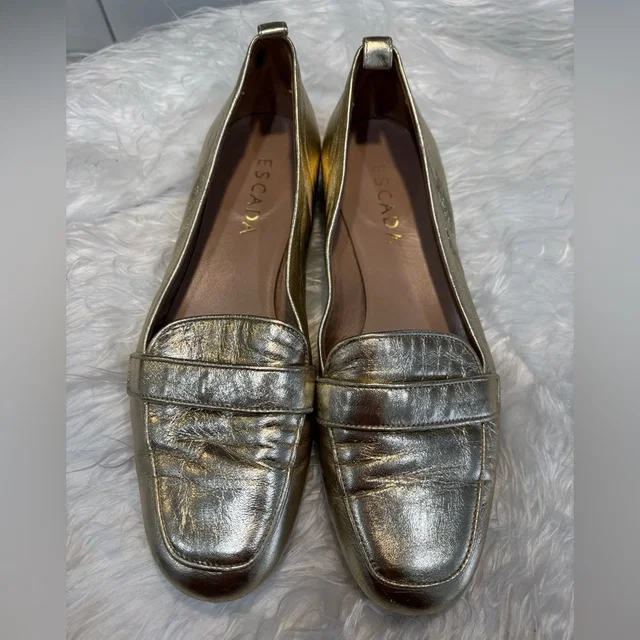Escada Quilted Leather Signature Moccasin Loafers, Women's, Size: 37 1/2 in gold Leather from Poshmark