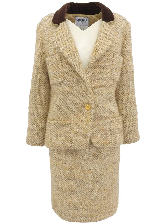 Chanel Tweed CC Mark Button Set-up #36 Beige/Brown in Brown Tweed from VINTAGE QOO TOKYO