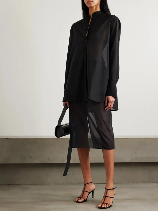 TOTEME Embroidered organic cotton-voile shirt in Black, photo 2 of 2 from NET-A-PORTER (Canada)
