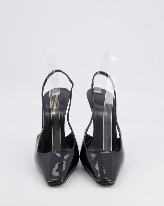 Saint Laurent Black Patent Leather Square-Toe Heeled Slingback Pumps Size EU 39.5 in Black Patent leather from Sellier, photo 2 of 2