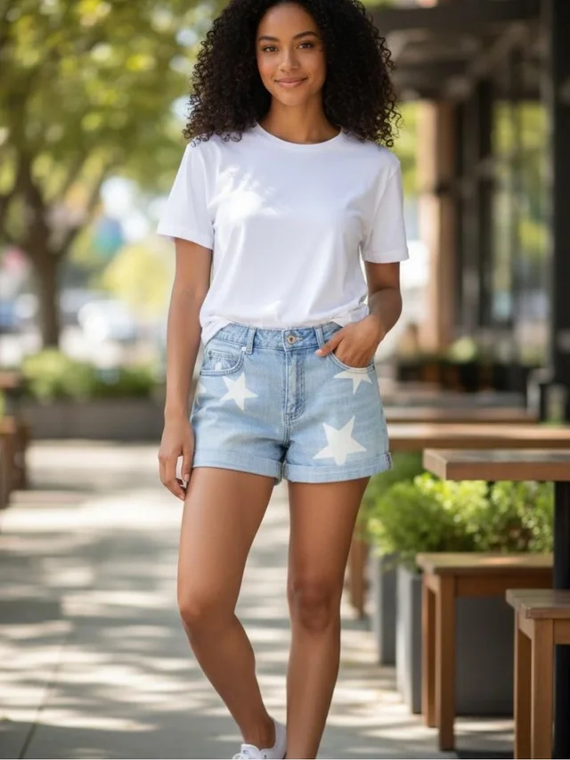 Stella McCartney Light Blue Star Print Denim Shorts in blue|white Denim from Poshmark