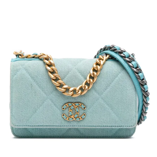 Blue Chanel Denim 19 Wallet on Chain Satchel in Blue Denim from Designer Revival