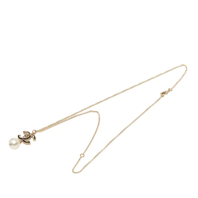 Gold Chanel Gold Plated CC Faux Pearl Baroque Pendant Necklace in Gold from Designer Revival