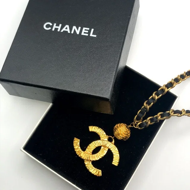 Chanel CC Logo Ball Chain Leather Necklace Gold in Gold Leather from The Reluxe