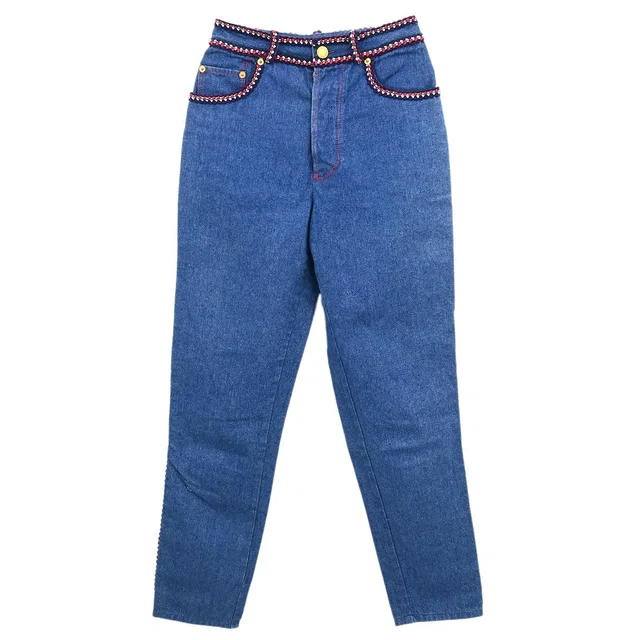 Chanel Long Denim Pants Blue #36 in Blue Denim from AMORE Vintage Tokyo