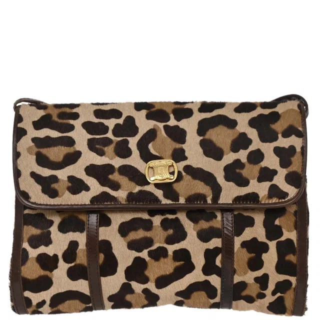 Celine Brown Pony Hair Leopard Print Shoulder Bag in Brown Leather from AMORE Vintage Tokyo