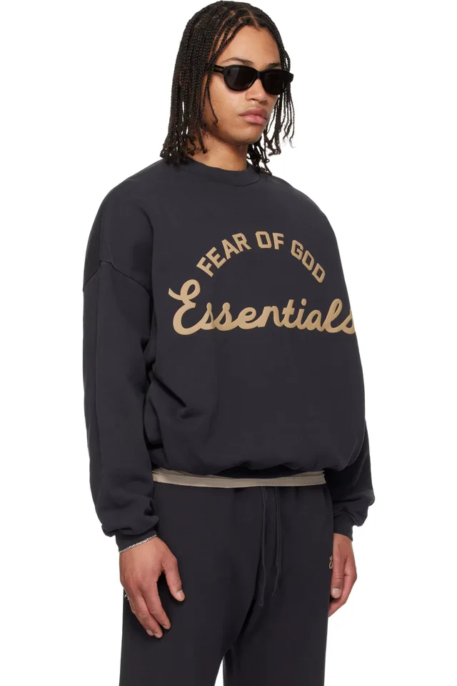 Fear of God ESSENTIALS Black Training 90s Crewneck Sweatshirt, photo 2 of 4 from SSENSE