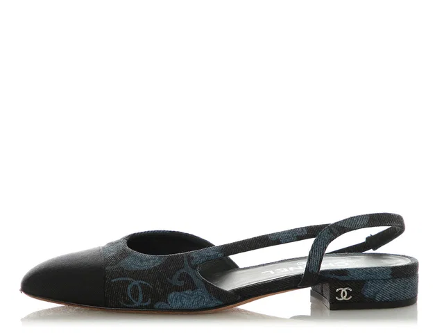 Chanel Blue Floral Denim Slingbacks in Blue Denim from Ann's Fabulous Finds