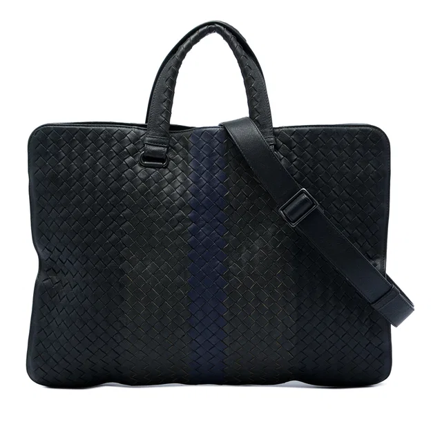Black Bottega Veneta Nappa Intrecciato Club Fume Briefcase Business Bag in Black Nappa leather from Designer Revival