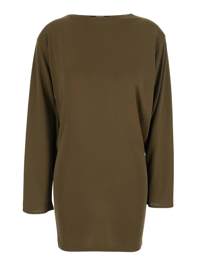 JACQUEMUS 'La Robe Mistral' Green Dress with boat neckline and cut-out with draping on the back in viscose for women in Green 83% Viscose 17% Polyamide, photo 2 of 6 from Gaudenzi Boutique