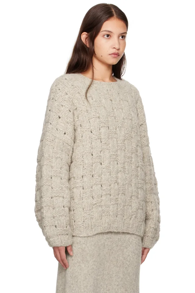Lauren Manoogian Gray Handknit Interlace Sweater, photo 2 of 4 from SSENSE