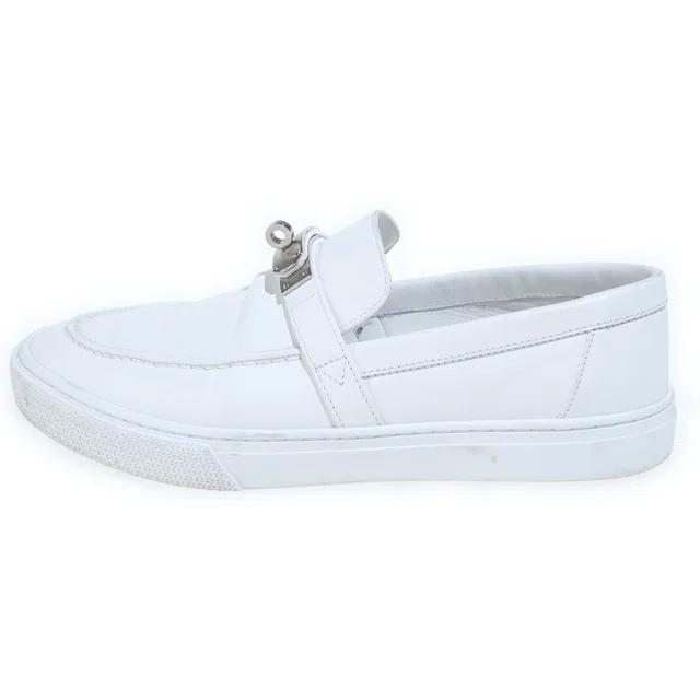 Hermès Game Kelly Buckle Leather Slip Ons White Slippers in White Leather from The Reluxe