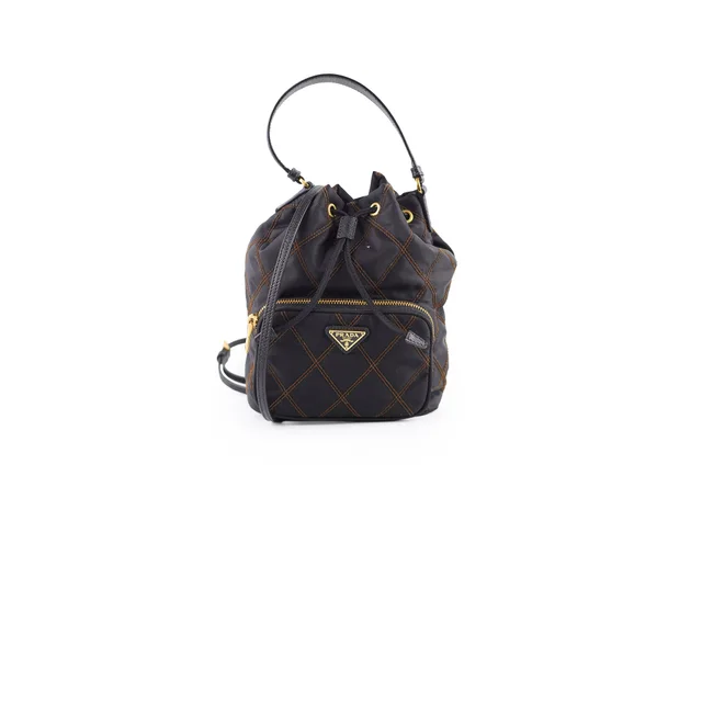 Prada Tessuto Nylon Bucket Bag Black in Black Nylon from The Purse Affair