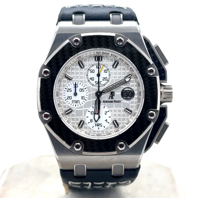 Audemars Piguet Royal Oak Offshore Chronograph Automatic Silver Dial Mens Watch 26030IO.OO.D001IN.01 in silver|black|gray Leather from Jomashop.com