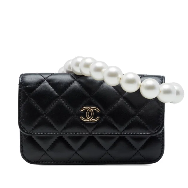 Black Chanel Quilted Calfskin Maxi Pearls Clutch With Chain Crossbody Bag in Black Calfskin from Designer Revival