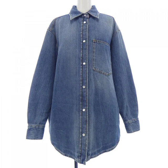 Gucci Washed Organic Denim Shirt Interlocking G Jacket in Denim from The Reluxe