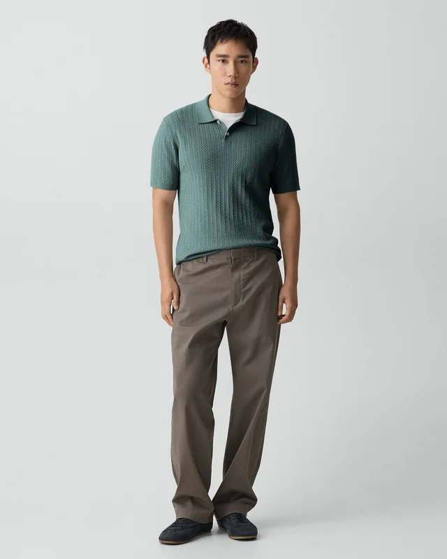 Theory Soris Cable-Knit Polo Shirt in Light Bilen in LIGHT PINE GROVE 62% Viscose, 38% Polyester; Exclusive Of Elastic, photo 5 of 12 from Theory