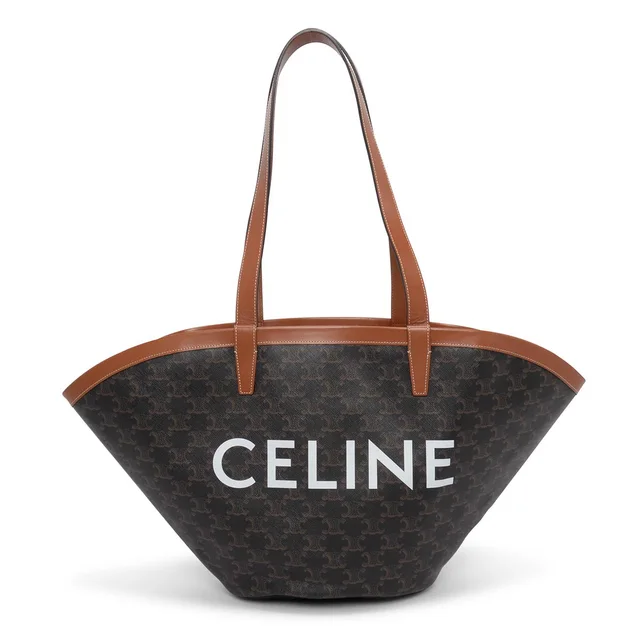 Celine Triomphe Canvas Medium Couffin Tote in Tan Canvas from Blue Spinach