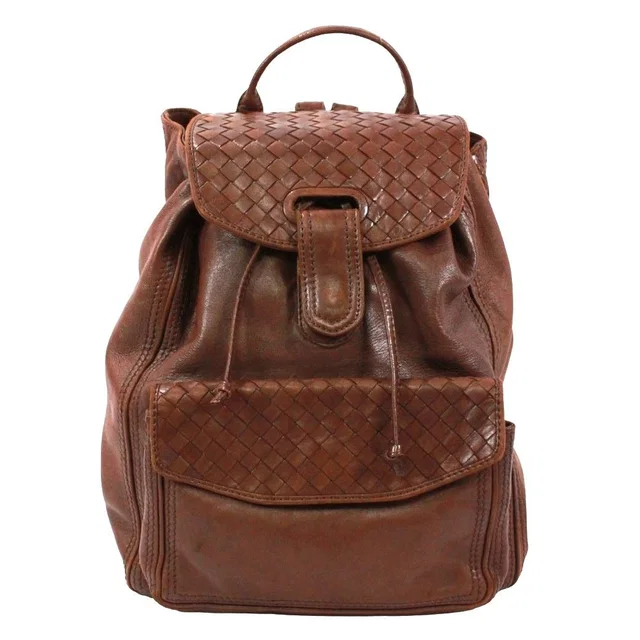 Bottega Veneta Intrecciato Backpack Leather Brown Gold in Brown Woven leather from The Reluxe