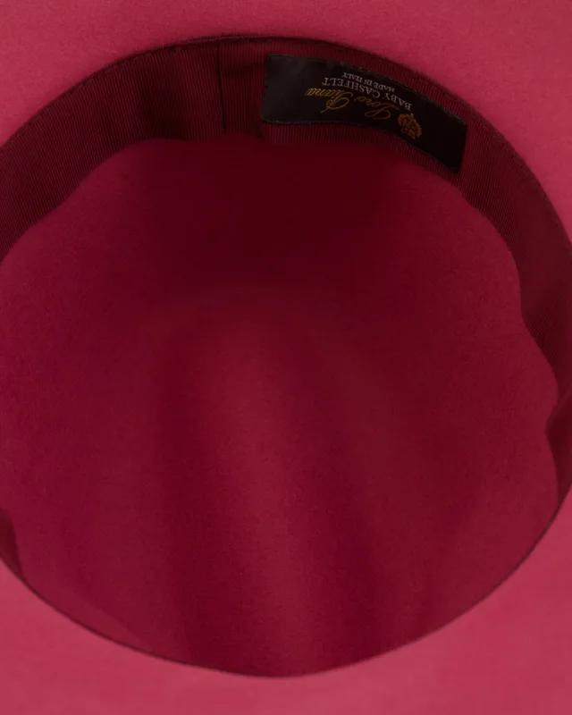 Loro Piana Hot Pink Baby Cashfelt Hat with Burgundy Ribbon and Champagne Gold Logo Detail Size S in Burgundy Cashmere from Sellier, photo 10 of 10