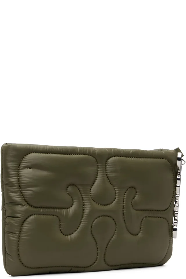 GANNI Khaki Quilted Re-Tech Pouch, photo 2 of 4 from SSENSE