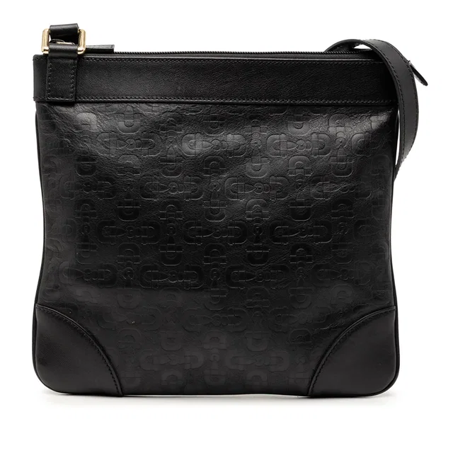 Black Gucci Embossed Leather Horsebit Crossbody in Black Leather from Designer Revival, photo 1 of 1