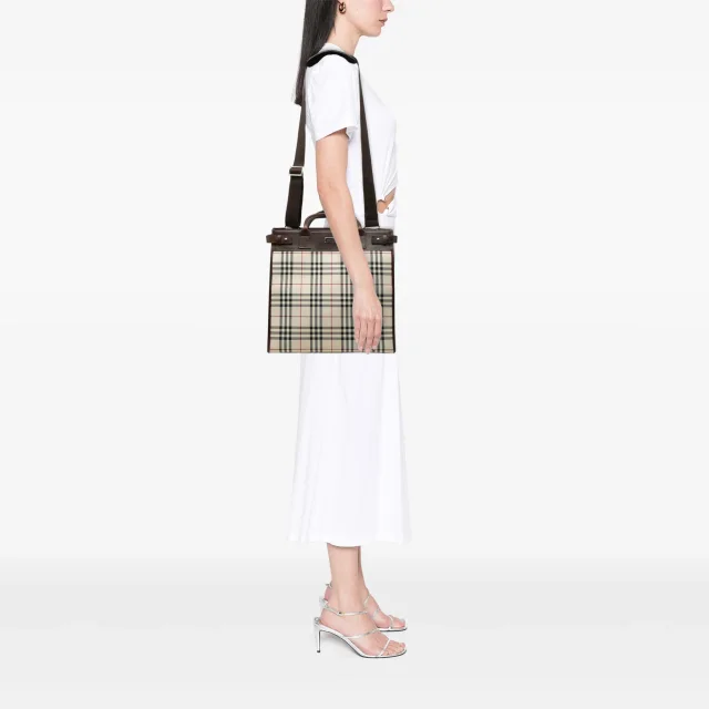 Beige Burberry House Check Canvas Convertible Tote Satchel in Beige Canvas from Designer Revival, photo 6 of 6