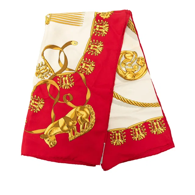 Red Hermès Les Cavaliers d Or Silk Scarf 90 Scarves in Red Silk from Designer Revival