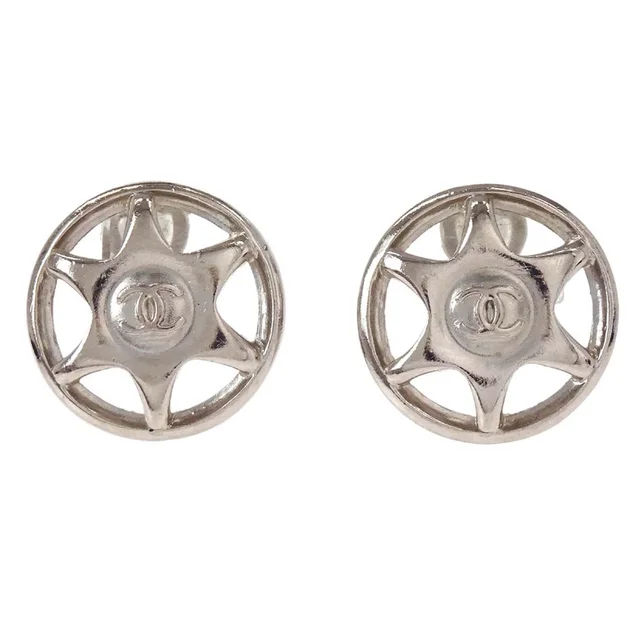 Chanel Button Clip-On Earrings Silver 97A in Silver from AMORE Vintage Tokyo