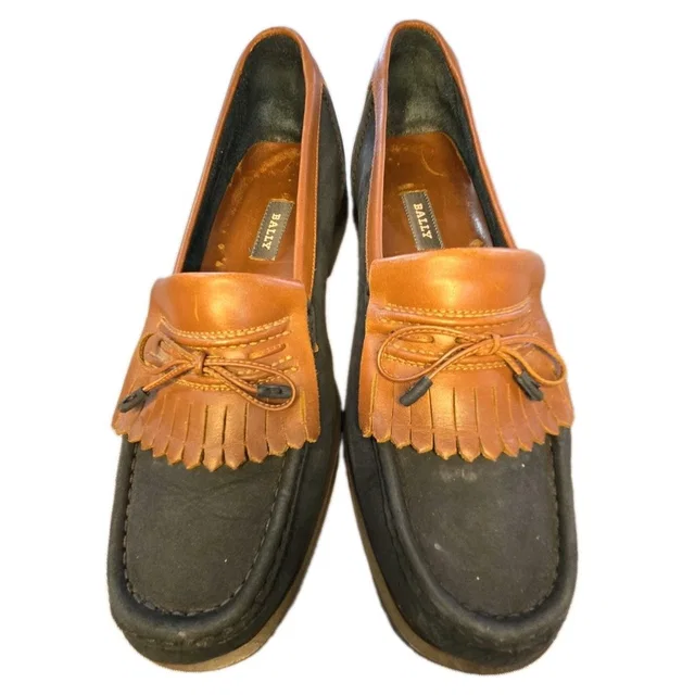 Vtg Bally Brett Loafers Mens 11.5 M Navy Blue Brown Leather Kiltie Tassel Italy in brown|red|blue Leather from Poshmark