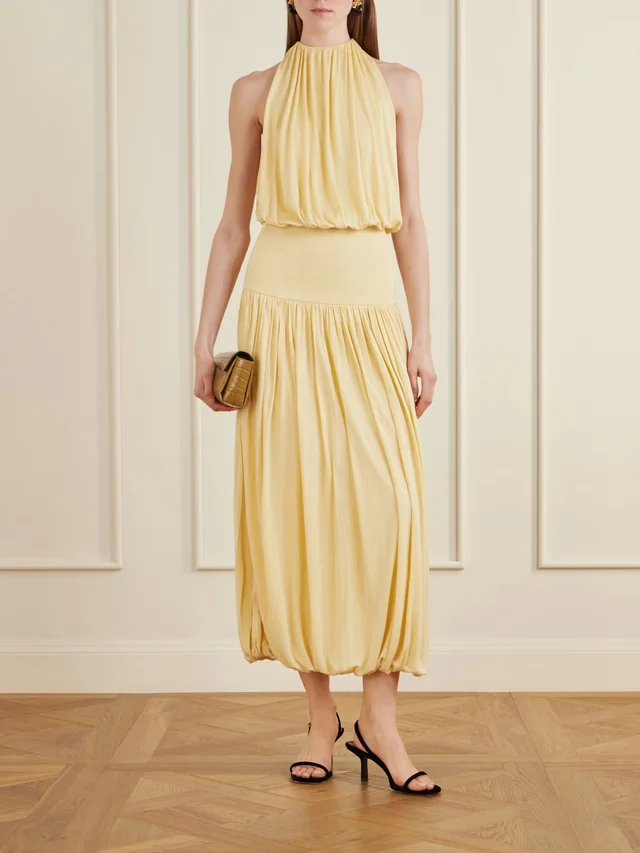 TOTEME Gathered jersey midi dress in Yellow, photo 2 of 2 from NET-A-PORTER (Canada)