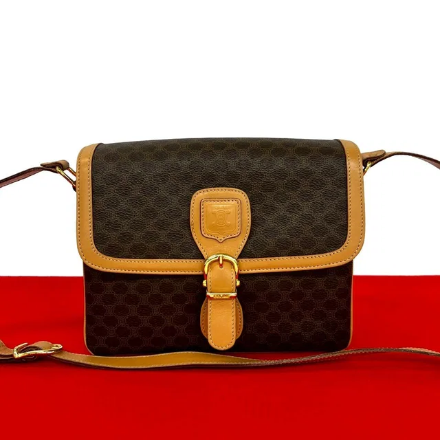 Celine Vintage Macadam Blason Triomphe Pattern Leather Shoulder Bag Pochette in Leather from The Reluxe