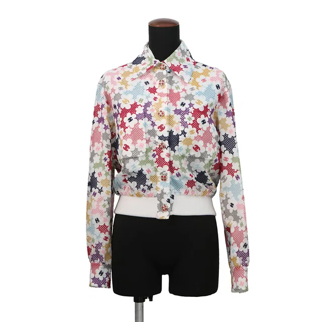 Chanel 24P Blooming Raffia Patchwork Jacket Size 34 White/MulticolorP76667-V68570-NU931 Cotton82%… in White Raffia from GALLERY RARE