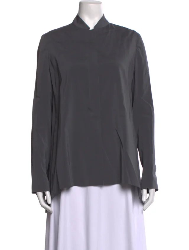 Brunello Cucinelli Silk Long Sleeve Top in gray Silk from The RealReal