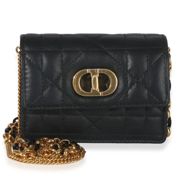 Dior Black Macrocannage Calfskin Micro Miss Caro Chain Bag Leather Handbag in Black Calfskin from HEWI
