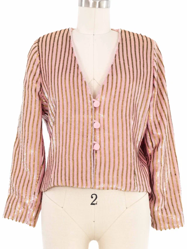 1980s Escada Candy Striped Crop Jacket in Silk from Arcade Vintage